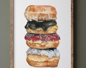 Donut Stack Kitchen Printable Art, Contemporary Food Illustration, Dessert Wall Decor, Digital Download Print, Modern Home Style Poster