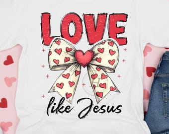 Love Like Jesus Coquette Heart Bow PNG (Digital Download)