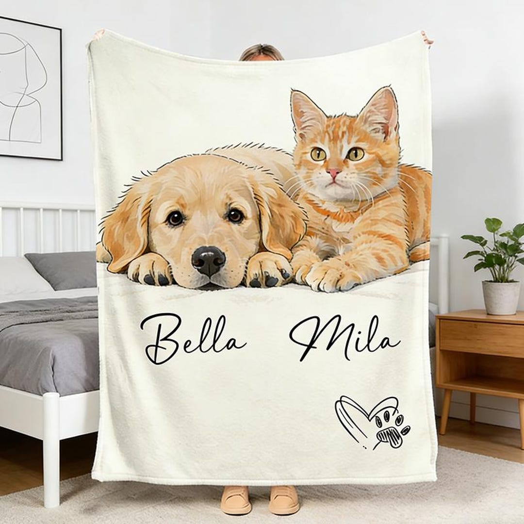 Custom Dog & Cat Photo Blanket,personalized Pet Name Home Decor Throw ...