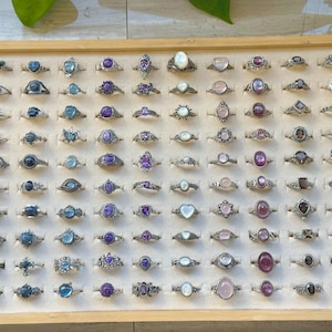 Pierścionki boho z naturalnym kamieniem szlachetnym ze srebra S925, regulowane, dla niej