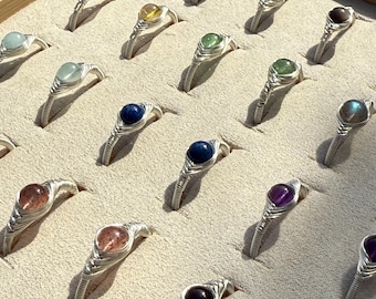 Wire Wrapped Natural Crystal Ring, Handmade Adjustable Gemstone Rings, Spiritual Jewelry, Unique Gift Idea for Crystal Lover