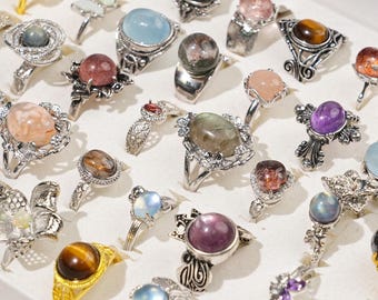 Anello con pietra preziosa misteriosa - Scatola regalo per gioielli a sorpresa, set di anelli di cristallo regolabili, gioielli spirituali in stile vintage e stregonesco