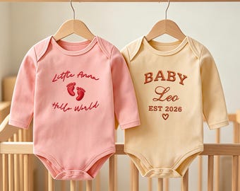 Custom Embroidered Baby Bodysuit,Personalized Name Text & Logo,Est 2027 Embroidered Bodysuit, Baby Shower Custom Gift For Boys Girls