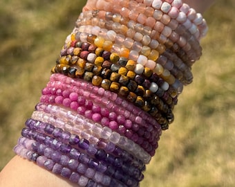 Bracciale Elastico In Pietre Naturali 4 Mm Per Donna, Quarzo Rosa E Altre Gemme, Regalo Per Compleanno E Festa Della Mamma - 3