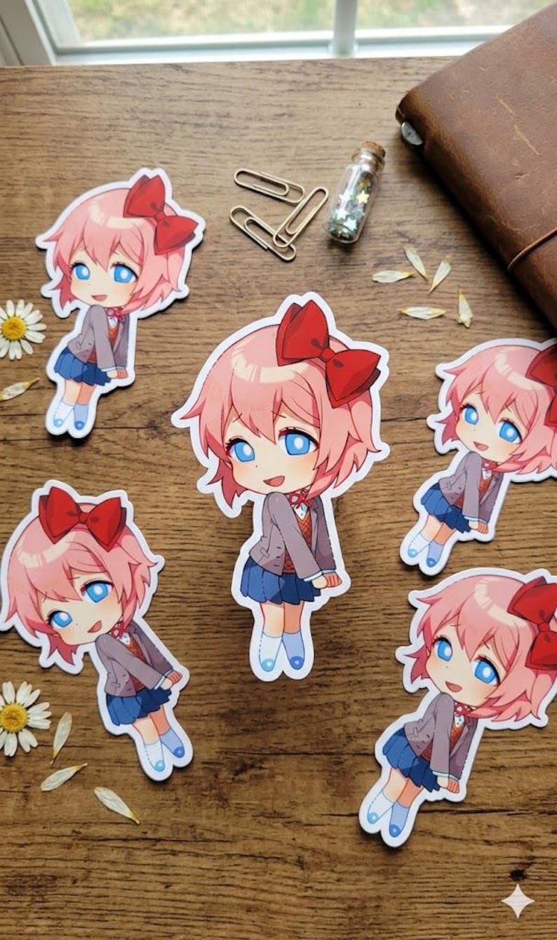 Cute Chibi Anime Girl Sticker, Pink Hair Red Bow Vinyl Decal, Aesthetic ...