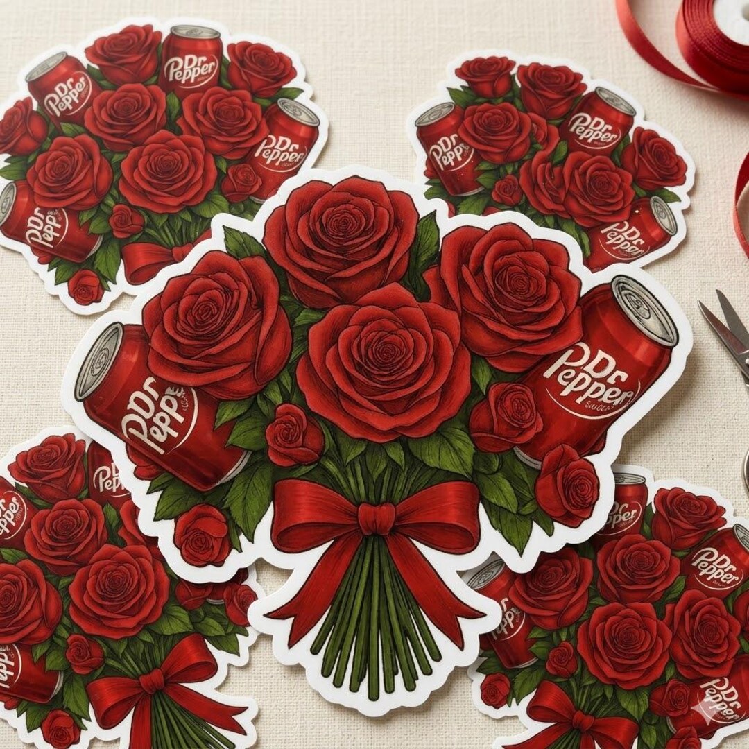 Dr Pepper Rose Bouquet Sticker, Funny Soda Can Flower Decal, Red Rose ...