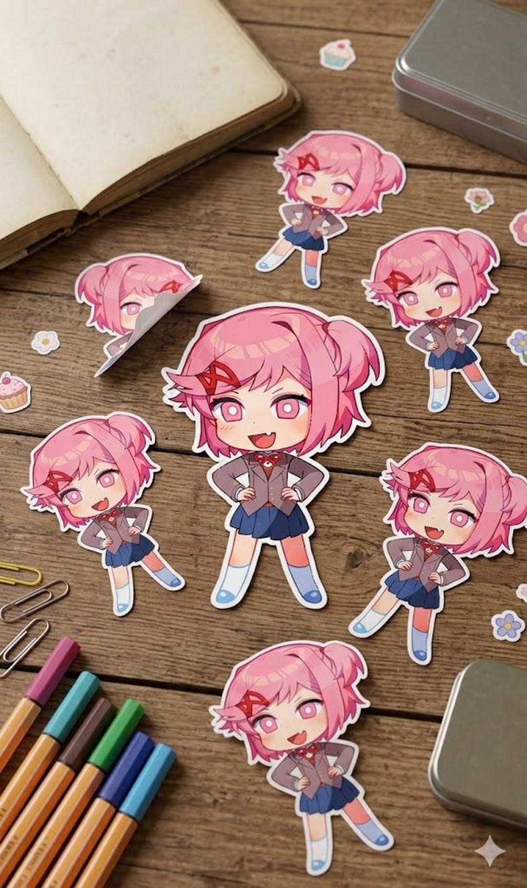 Cute Chibi Anime Girl Sticker, Pink Hair Tsundere Vinyl Decal ...