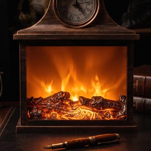 Pendule de cheminée vintage en bronze avec effet de flamme LED | Décoration de table de style ancien