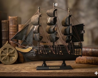 ボトルに入った黒真珠船：手作り木製模型（12x24x9 cm） - Etsy 日本