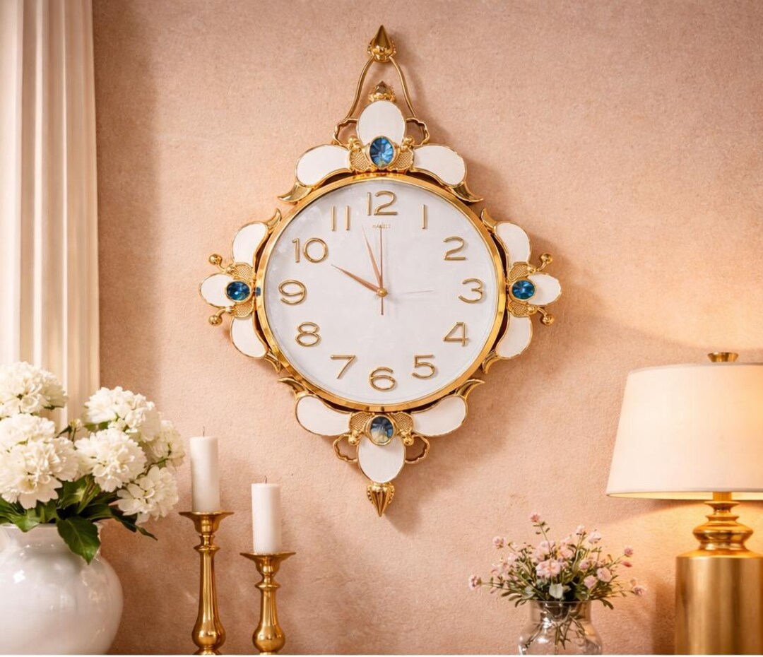 Luxury Gold Floral Wall Clock With Crystal Accents – Elegant Vintage ...