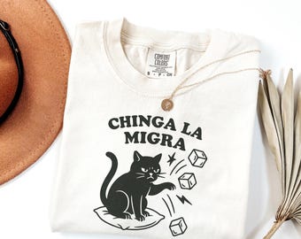 Camiseta de gato Chinga La Migra, divertida camiseta con gráfico de migraña, camiseta de gato sarcástico, camiseta unisex de humor negro, regalo para amantes de los gatos