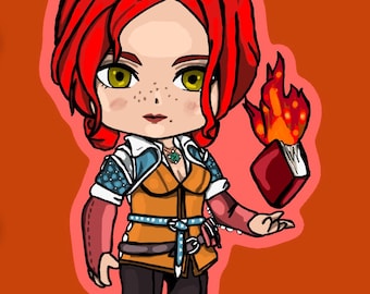 Cozy Fantasy Triss Sticker – Witcher 3 Sorceress Fanart