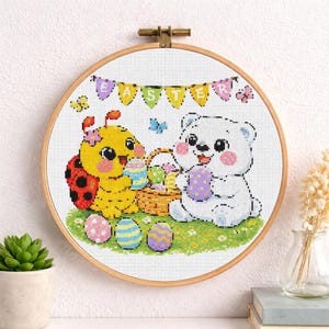 Kreuzstichmuster – Marienkäfer & Eisbär mit Eiern (PDF Download)