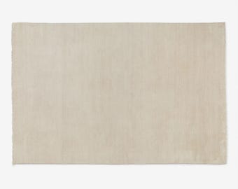 Hand Knotted Solid Beige Rug | Modern Minimal Wool Area Carpet 8x10 9x12 10x14 | Rich Beige Textured Rug for Office Living Room & Bedroom