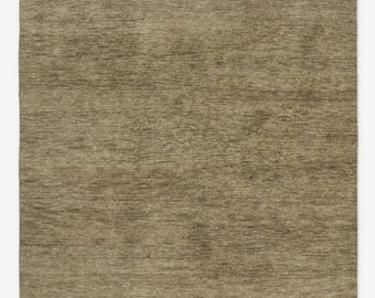 Hand Knotted Solid Olive Rug | Modern Minimal Wool Area Carpet 8x10 9x12 10x14 | Olive Green Textured Rug for Office Living Room & Bedroom