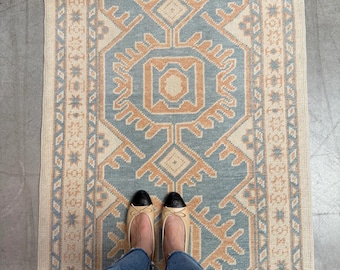 Oushak Runner Rug Turkish Hallway Rug Geometric Style 2x8 2.5x9 3x10 Sizes Handknotted Wool Custom Size Available for Entryway and Kitchen