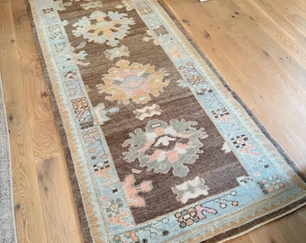 Oushak Runner Rug Turkish Carpet Floral Style 2x8 2.5x9 3x10 3x12 feet Sizes Handknotted Rug for Hallway Entryway Kitchen and Dining