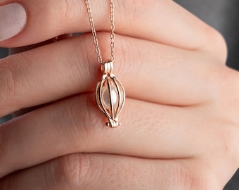 Collar con colgante de jaula de plata de ley y oro rosa, colgante minimalista tipo medallón, joyería con cuentas de deseos.