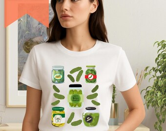 Camiseta de pepinillos, camiseta kawaii de comida, diseño de pepino de dibujos animados