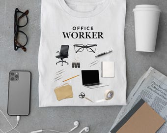 Büroangestellter-T-Shirt, Arbeits-Grundlagen-T-Shirt, Arbeitsplatz-T-Shirt - Geschäftspersonal-Grafikhemd,