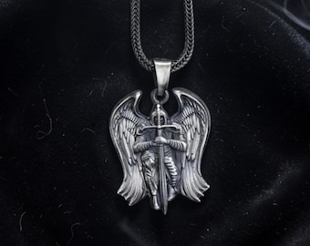 Colgante del Arcángel Miguel, collar de plata de ley 925, joyería cristiana hecha a mano, regalo para hombres.
