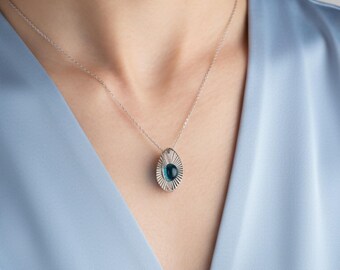Collar con colgante de piedra azul de plata de ley 925, inspirado en el océano, delicado collar en forma de lágrima.