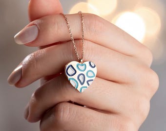 Herz Halskette Rose Gold, 925 Sterling Silber Emaille Herz Anhänger, zierliche einzigartige Herz Halskette