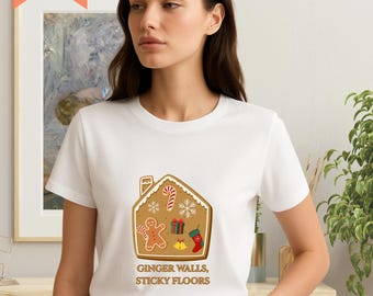 Camiseta navideña con casita de jengibre, divertida para las fiestas, camiseta navideña familiar, regalo de Navidad para hombres y mujeres.