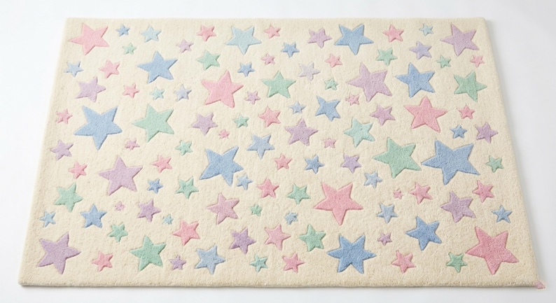 Colorful Star Pattern Hand Tufted Nursery Area Rug, Kids Playful Living Room Decor image 4