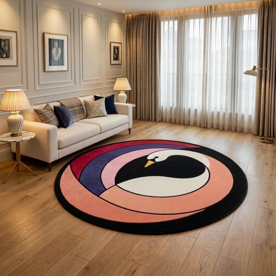 Hand Tufted Wool Swan Rug, Abstract Bird Art Carpet, Modern Plush Floor ...
