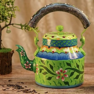 Hand-painted kettle , green tea pot , Indian Art (1L, Gift Boxed)