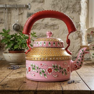 Hand-Painted Aluminium Tea Pot | Tea Kettle | Boho Teapot Decor | Kitchen Decor | Handmade Decorative Kettle