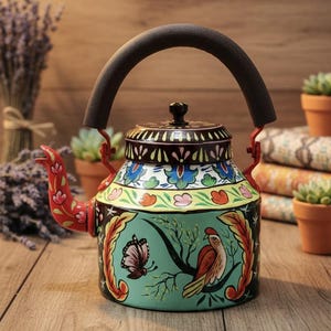 Hand-painted tea kettle , blue tea pot , Indian Art (1L, Gift Boxed)