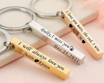 Chaveiro com barra gravada, chaveiro personalizado com 4 lados, chaveiro masculino, chaveiro personalizado para ele/ela, presente de Dia dos Namorados para namorado.