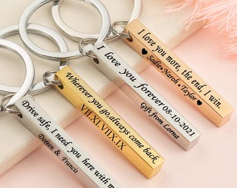 Chaveiro personalizado com barra de 4 lados, chaveiro com nome personalizado, chaveiro com barra 3D gravado, presente de Dia dos Namorados para ele, presente de aniversário para amigos.
