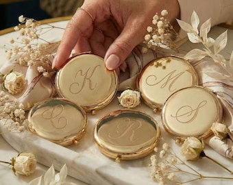 Personalized Compact Mirror with Name,Custom Engraved Gold Pocket Makeup Mirror,Bridesmaid Proposal Gifts,Wedding Party Favors.