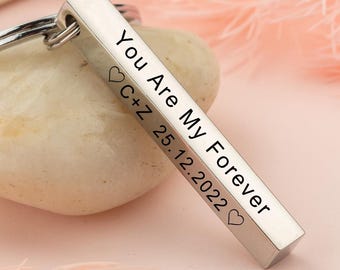 Chaveiro personalizado com barra de 4 lados, chaveiro com nome personalizado, chaveiro com barra 3D gravado, presente de Dia dos Namorados para ele, presente de aniversário para amigos.