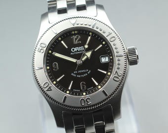 Orologio da uomo automatico ORIS Big Crown Diver 7502 Black Date Vintage quasi NUOVO dal GIAPPONE W1382