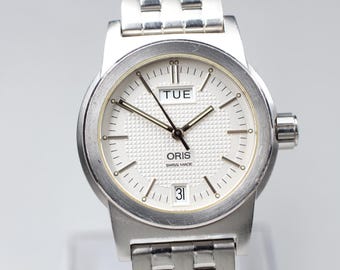 Reloj automático para hombre ORIS Big Crown 7501 con esfera blanca y fecha, 20 cm [EXC+5], 34 mm, fabricado en Japón, W1115