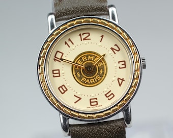 Near MINT Vintage HERMES Serie Sellier Gold 23mm Swiss Qz Women's Watch From JAPAN #1226