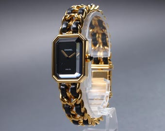 EXC+5 Vintage CHANEL Premiere L Size Black Dial Gold 20mm Quartz Women’s Watch From JAPAN W1774