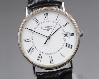 NEAR MINT Longines L4.720.4 Grand Classic 32mm Roman White Dial Date Qz Men's Watch From JAPAN W1180