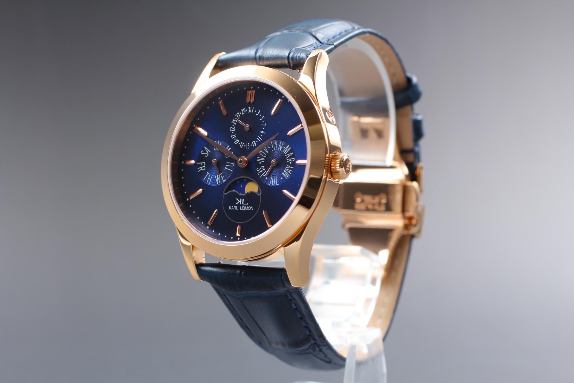 NEAR MINT+3 Karl-leimon Classic Pioneer Blue Day Date Moon Phase 