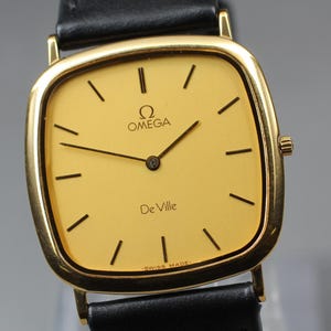 Vintage Omega De Ville Cal.1378 Square Gold Dial 30mm Qz Men's