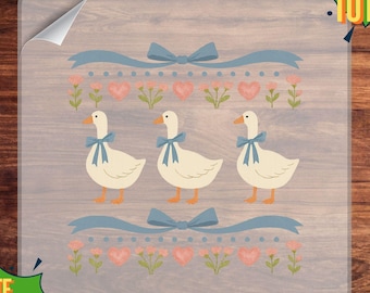 Pastel Floral Bow Goose DTF Transfer, Cottagecore Goose Ready to Press Design