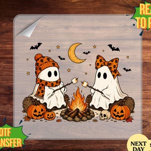 Halloween Ghost Campfire DTF Transfer, Fall Camp Lover Ready to Press Design