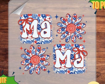 Patriotic Floral Mama DTF Transfer, 4th of July Design, Mom Gift Ready to Press
