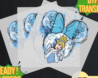 Disney Princess Cinderella DTF Transfer, Blue Magic Castle & Bow Ready to Press