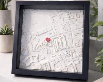 3D Framed City Map – Personalized Map with Heart | Desired Location | Modern Wall Art | Gift for Couples & Home