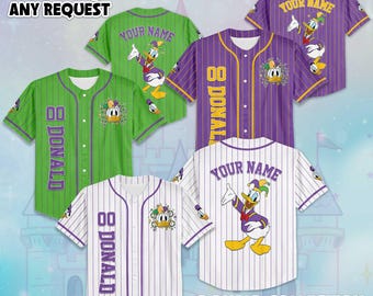 Custom Donald Duck Mardi Gras Baseball Jersey, Personalize Disney Mickey and Friends Shirt, Baseball Team Outfit